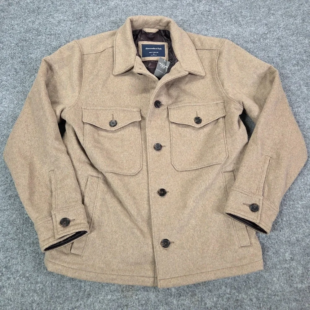 Abercrombie & Fitch Men's Wool Blend Shirt Jacket Shacket Brown Size Small NEW
